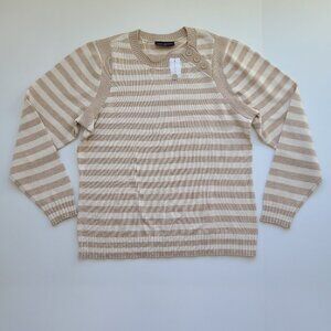 NWT Lane Bryant Striped Sweater 18/20 Beige White Crewneck Casual Buttons Summer